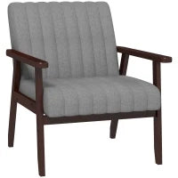 Poltroncina da Camera Moderna Imbottita in Tessuto e Legno con Cuciture Tubolari, Grigio