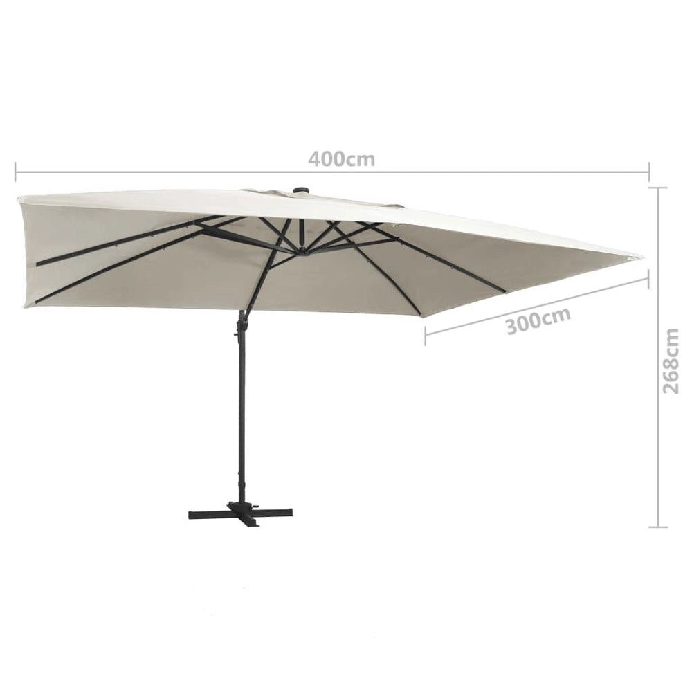 Parasol With LED Lighting, Aluminum Mast, 400x300 Cm, Sand White