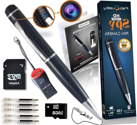 Penna segreta con camera 1080p + memoria SD 16GB inclusa + lettore SD & 5 cariche inchiostro