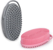 Due corpi di spazzola in silicone con presa integrata, spazzola corpo 2 in 1 per la pulizia profonda e la massaggio, facile da afferrare e da appendere, igienico e duraturo