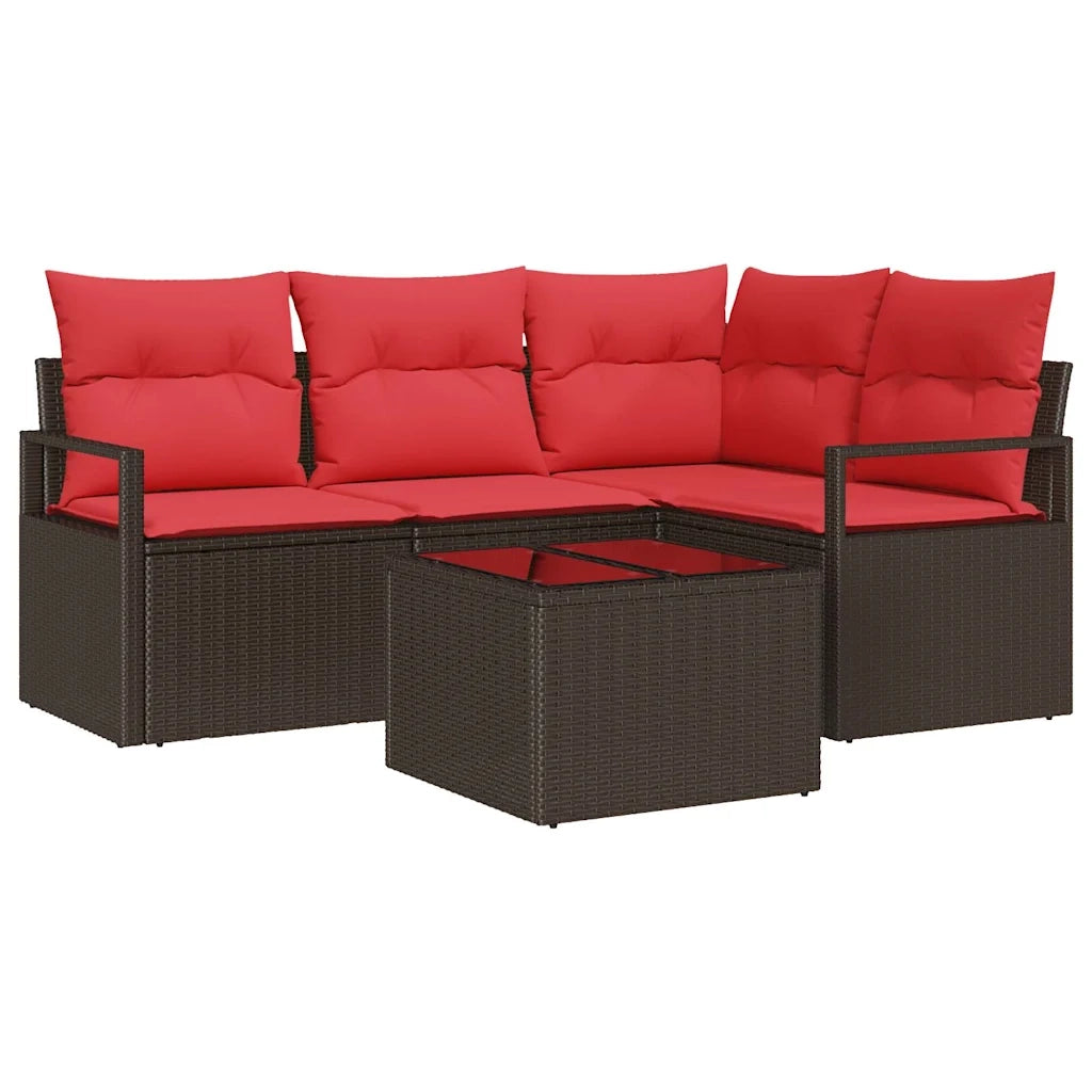 Set Divano da Giardino 5 pcs Marrone e Rosso polyrattan 3355043