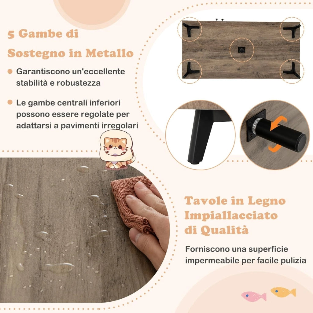 Mobile per Lettiera per Gatti, Cassetta per Gattini con 3 Pali in Sisal per Grattare, Comò per Gattini e 5 Gambe di Supporto in Metallo, Cuccia per Gatti da Interno, 100 x 51 x 91 cm