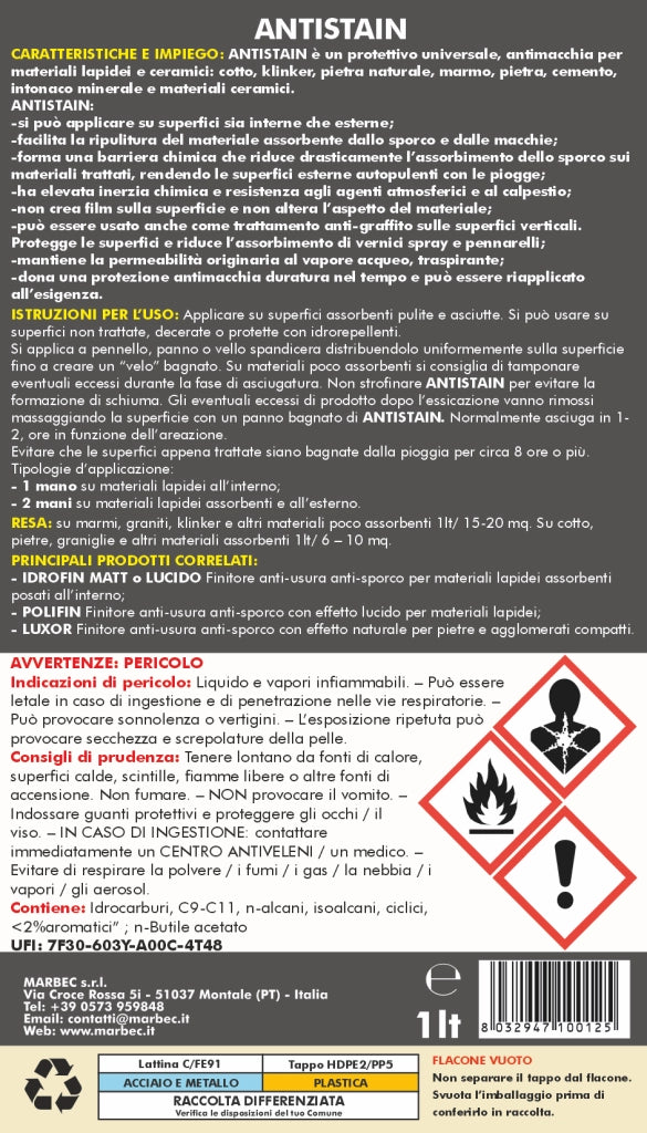 Trattamento pavimenti e rivestimenti ANTISTAIN   1LTx6Pz