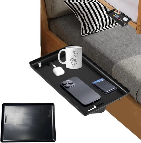 Organizzatore da appendere per letto, organizzatore per tablet con gestione cavi, comodino per il riposo notturno con contenitore per smartphone, libro, occhiali, borsa (nero)