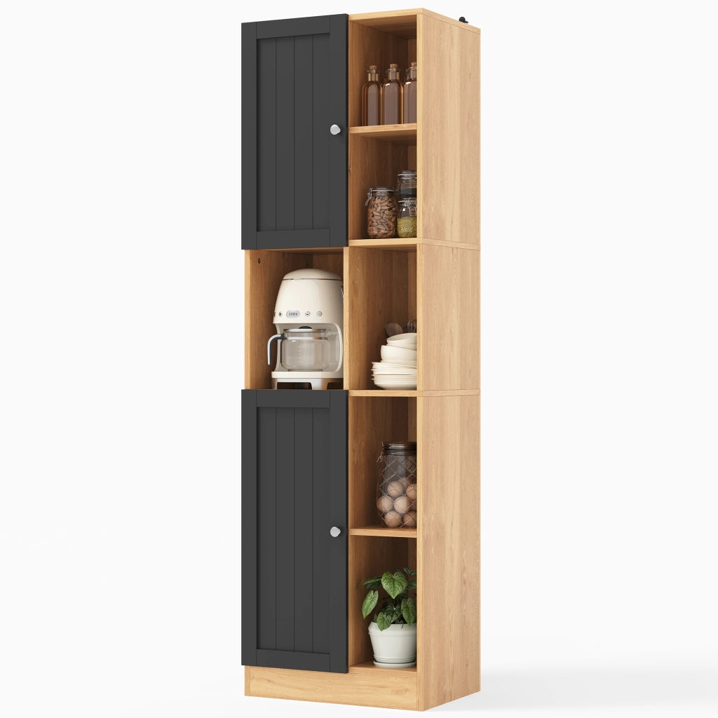 Mobile angolare alto con 6 ripiani aperti e 2 ante, scaffale salvaspazio per cucina e zona pranzo, 50×35,5×170 cm, antracite/effetto legno