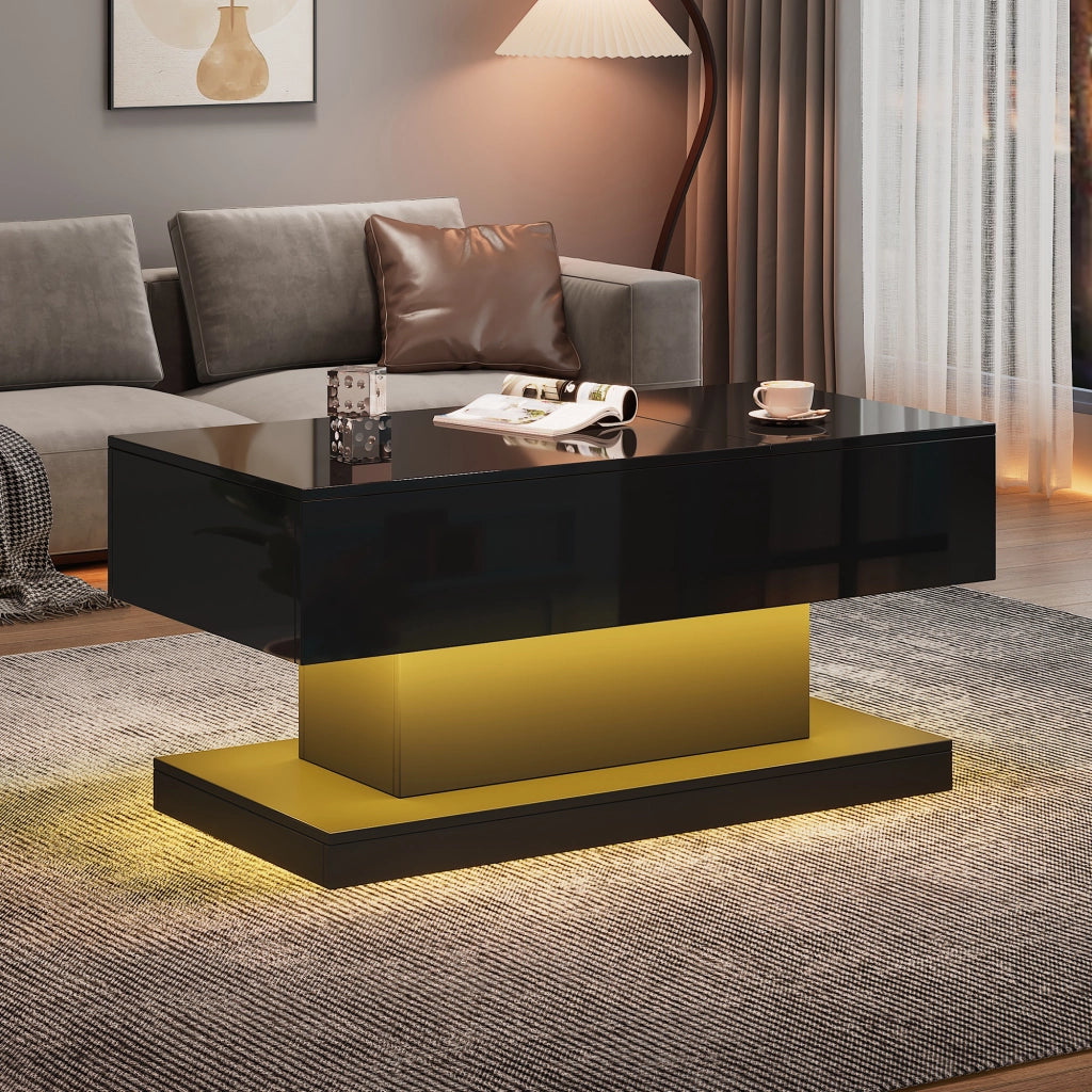 TAVOLINO DA SALOTTO Sollevabile 100x50x45 cm Nero in Pannello di legno con LED