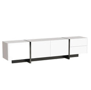 Mobile TV bianco e nero lucido con ante, cassetti e scaffali interni, 190x35x45 cm