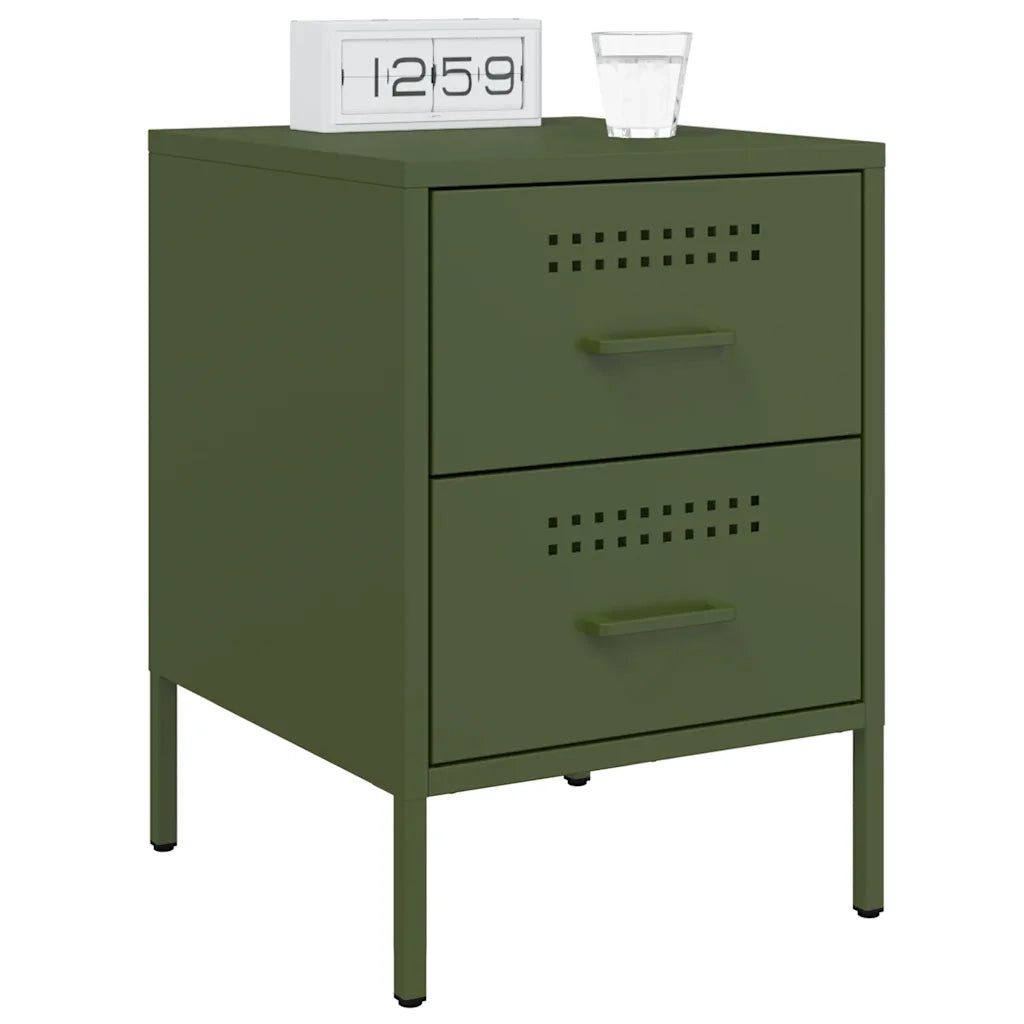 Comodini 2 pz-Set di 2 Tavolino da notte Verde Oliva 36x39x50,5 cm in Acciaio 321476