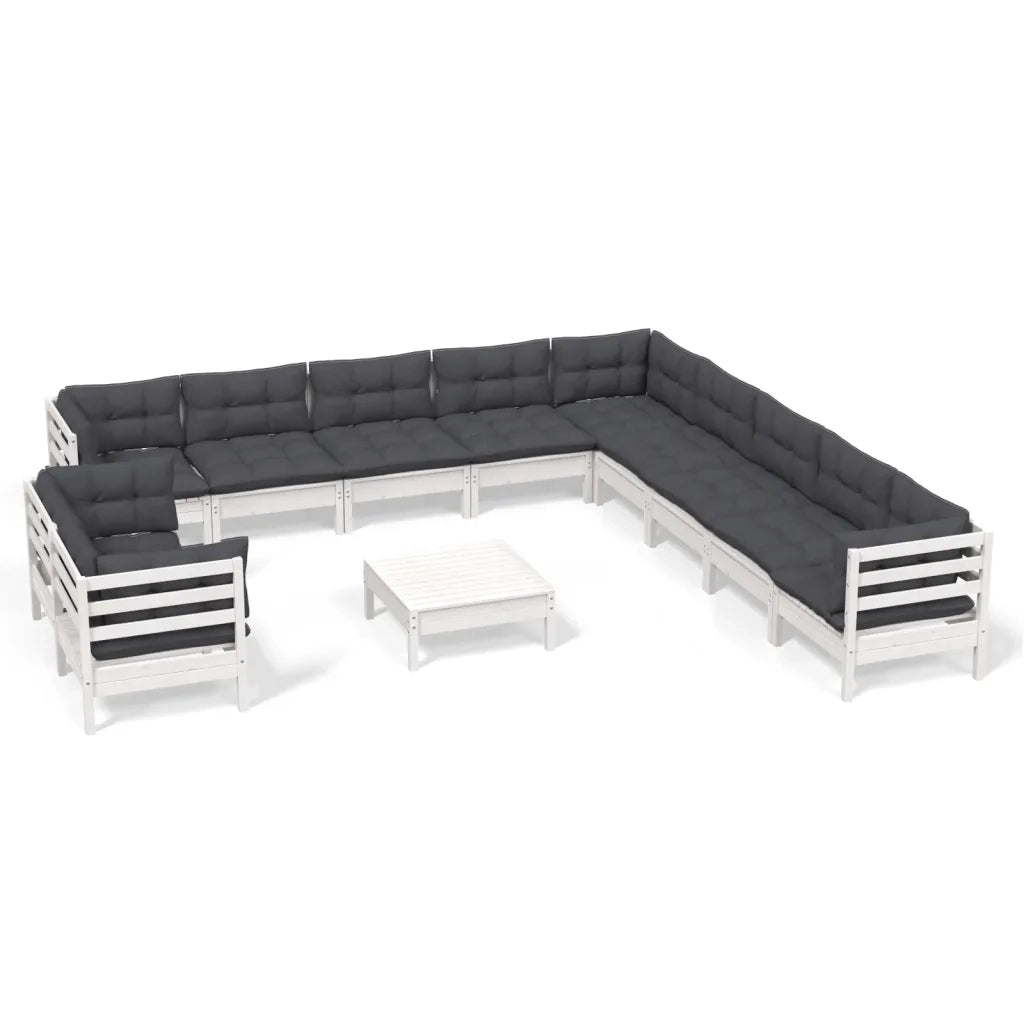 Set Divani da Giardino 12 pz con Cuscini Bianchi Legno di Pino 3096930