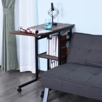 Tavolino Portaoggetti con Ruote, Regolabile in Altezza, Compatto, 2 Ripiani, Telaio in Metallo, 80x40x72-82 cm, Marrone e Nero