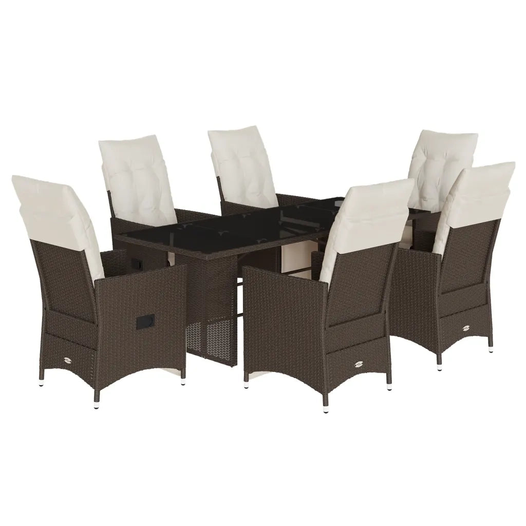 Set Bistrò da Giardino 7 pz con Cuscini in Polyrattan Marrone