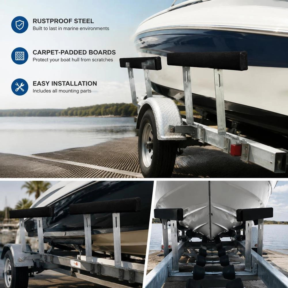 Boat Trailer Guide, 122 Cm, 2 Pcs. Stainless Steel Trailer Guide, Trailer Guide With Carpet-padded Boards, Incl. Mounting Parts, For Ski Boat, Fishing Boat Or Sailboat Trailer