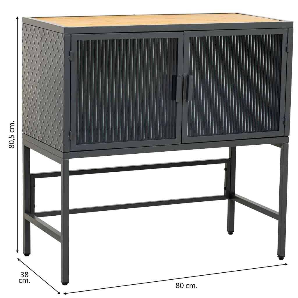 Credenza in vetro, metallo e legno 2 ante, nero 80x38x80,5h cm