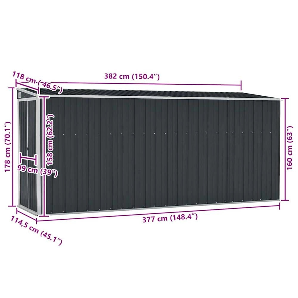 Anthracite-colored Lean-to Shed, 118x382x178 Cm, Galvanized Steel