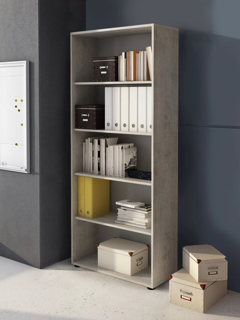 Set Per Ufficio Completo Con 2 Scrivanie 1 Modulo Ad Angolo 1 Cassettiera Con Ruote 2 Armadi Alto E Basso 2 Librerie Alta E Bassa Bianco Frassinato E Grigio Cemento