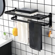 Supporto per asciugamano per radiatore a doppie aste in acciaio inossidabile - Sostegni per asciugamano neri - Plank - Flessibile - Supporto per asciugamano per la doccia - Ganci - 38 cm