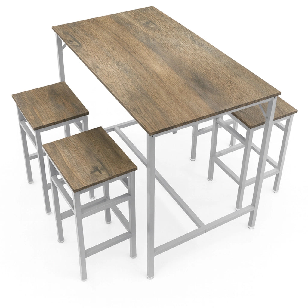Sabi - Tavolo bar con 4 sgabelli quadrati in stile industrial oak, set angolo breakfast