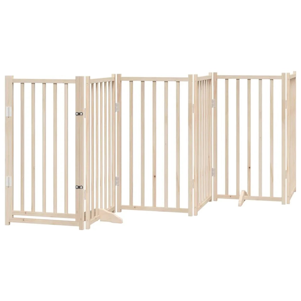 Cancelletto di sicurezza per cani con porta 6 pannelli legno massello di abete marrone 02_0023329