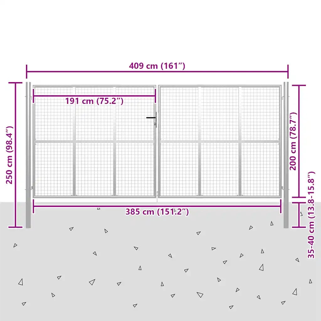 Cancello per Giardino in Acciaio Zincato 415x250 cm Argento cod mxl 58085