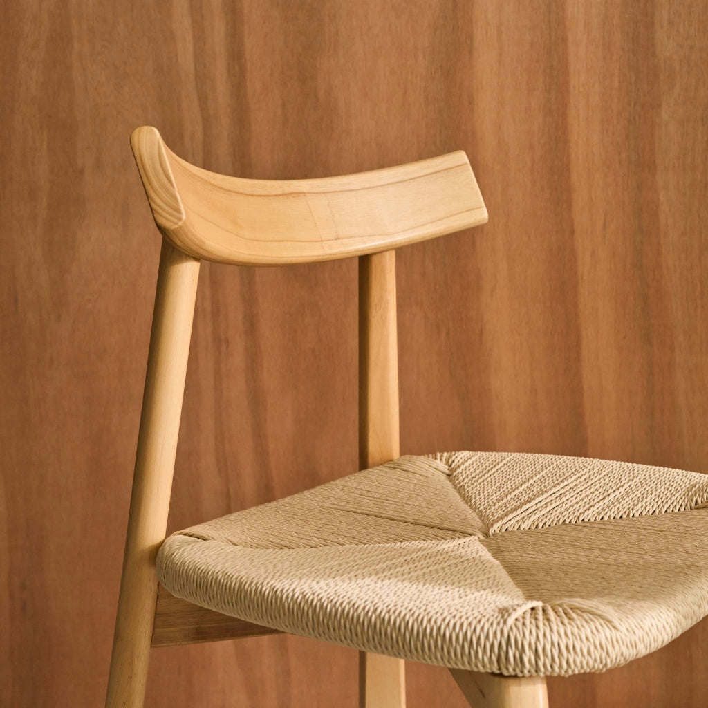 Set 2 sedie scandinave legno hevea seduta in corda, marrone naturale