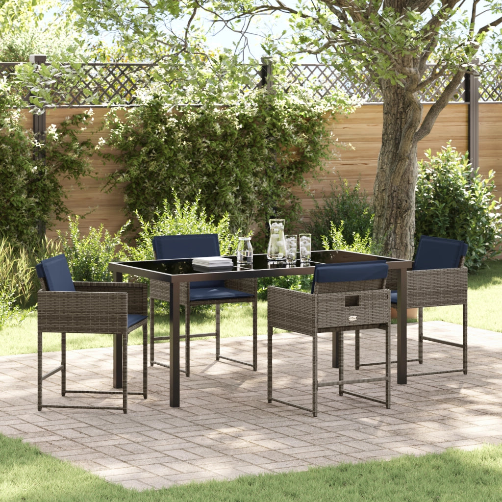 Set Pranzo Giardino 5 Pezzi con Cuscini Grigio Polyrattan