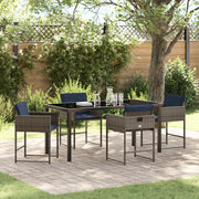 Set Pranzo Giardino 5 Pezzi con Cuscini Grigio Polyrattan