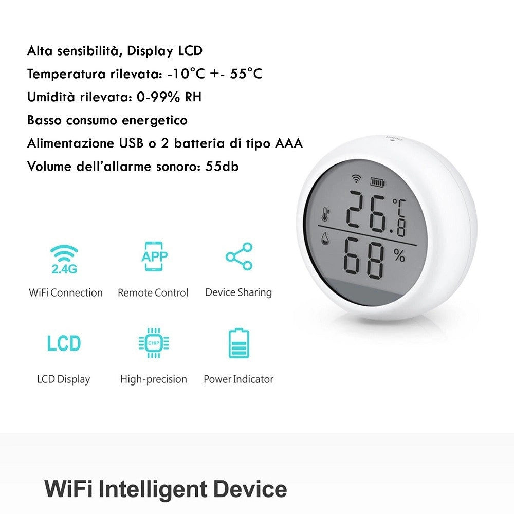 Trade Shop - Termometro Smart Wifi Sensore Temperatura Umidita App Ifttt Smart Life Alexa Google -
