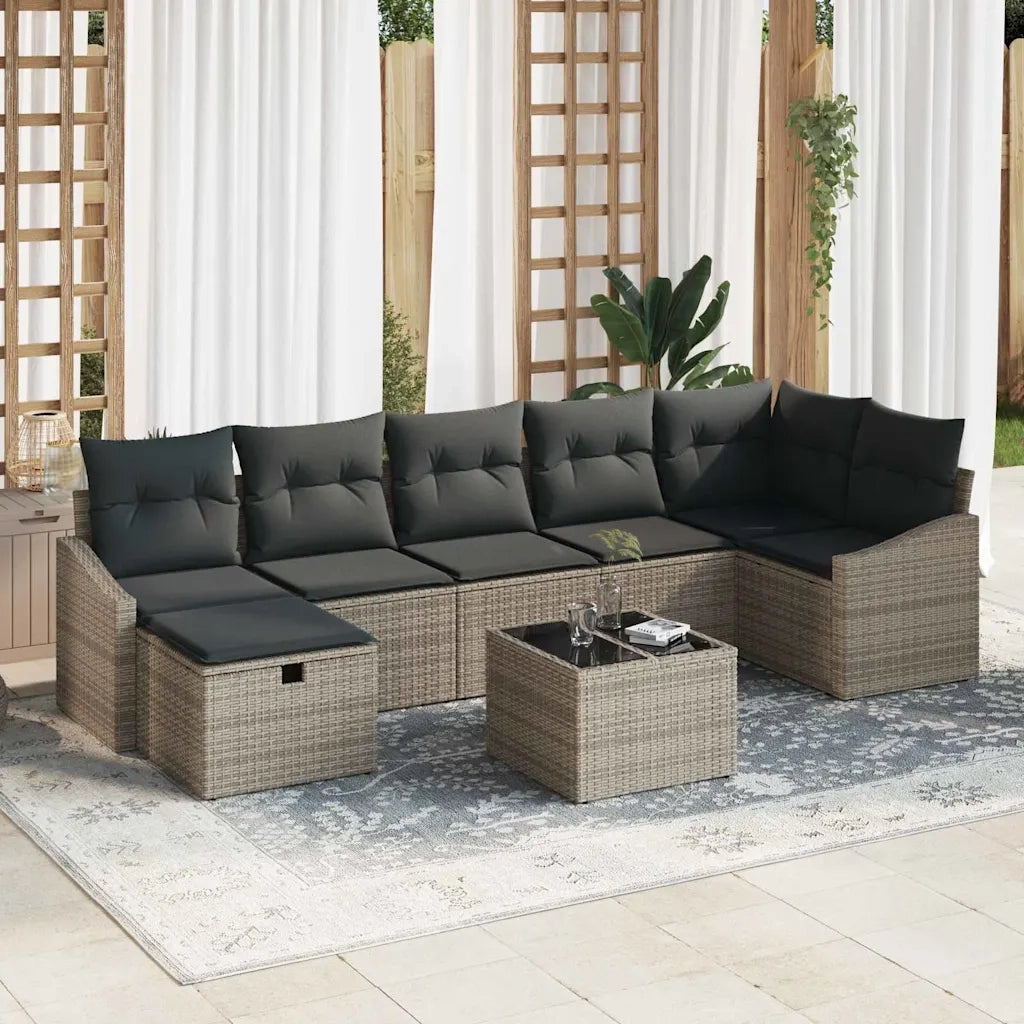 Set di divani con cuscino con archiviazione Grigio polyrattan