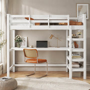 DESMIU Letto a soppalco per bambini 1 posto con scrivania, scaffali e vano 90 × 200 cm, senza materasso