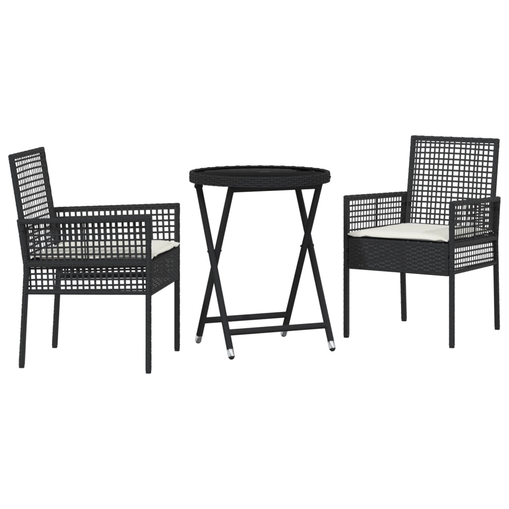 Set Bistro da Giardino 3 Pezzi con Cuscini Rattan Nero