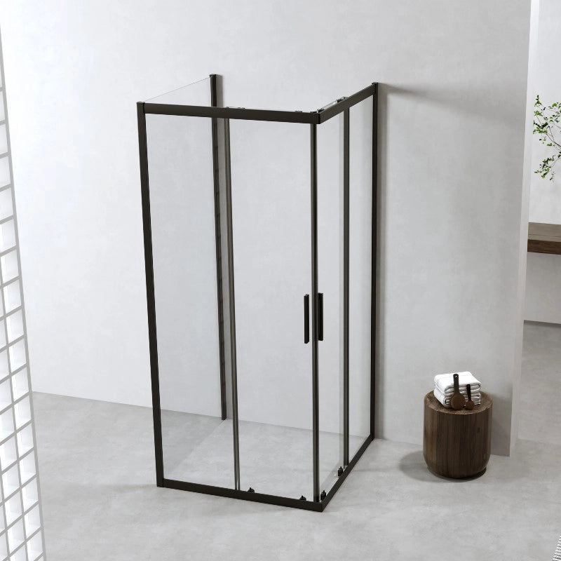 Box Doccia 3 Lati 70x70x70 Cm h190 Scorrevole Profili Nero Opaco Vetro Trasparente| Neat