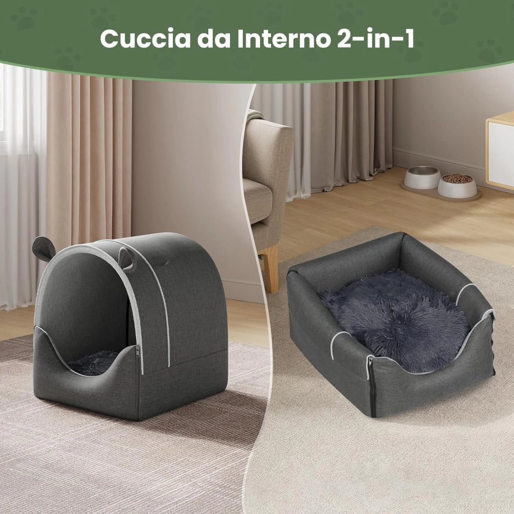 Cuccia per Gatti Cani 2-in-1 Grande Casetta per Animali Domestici con Cuscino,Cuccia per Cani Interno Esterno Resistente all'inverno,Casa Morbida e Calda per Animali Randagi 65x55x60cm