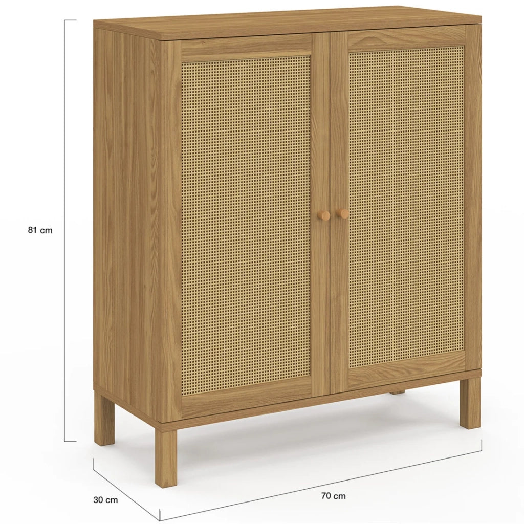IDMarket - Credenza vintage a 2 ante HANAE, 70 cm, effetto canna naturale