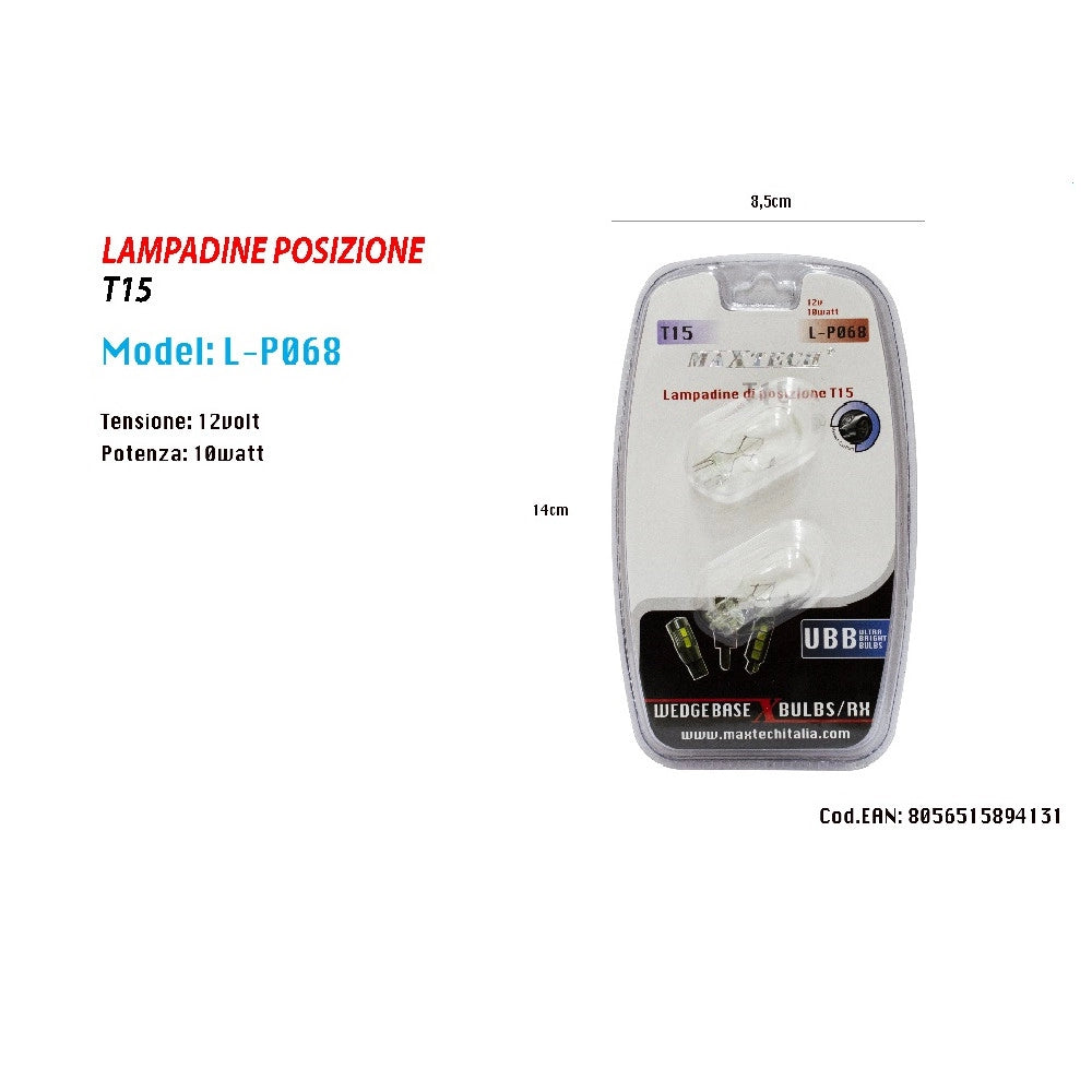 Trade Shop - Lampadine Di Posizione 12 V 10 Watt T15 Maxtech L-p068 Lampadine Ultra Luminose -