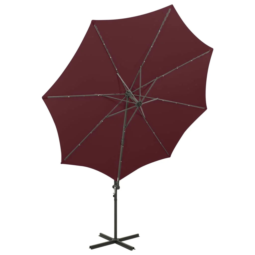 Ombrellone da giardino decentrato con palo e luci LED rosse 300 cm bordeaux 02_0008528