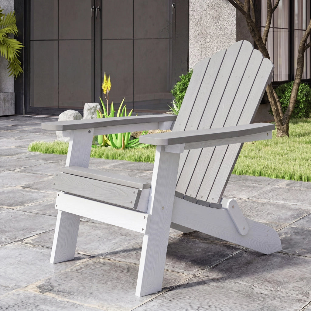 Sedia adirondack pieghevole in acciaio inossidabile per giardino, Sedia da patio in hips con braccioli larghi Grigio