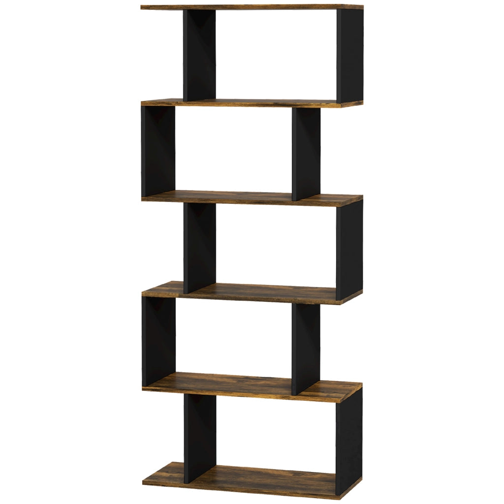 Libreria Moderna Asimmetrica a Parete con 5 Ripiani in Legno, 70x29.5x163cm, Marrone Rustico