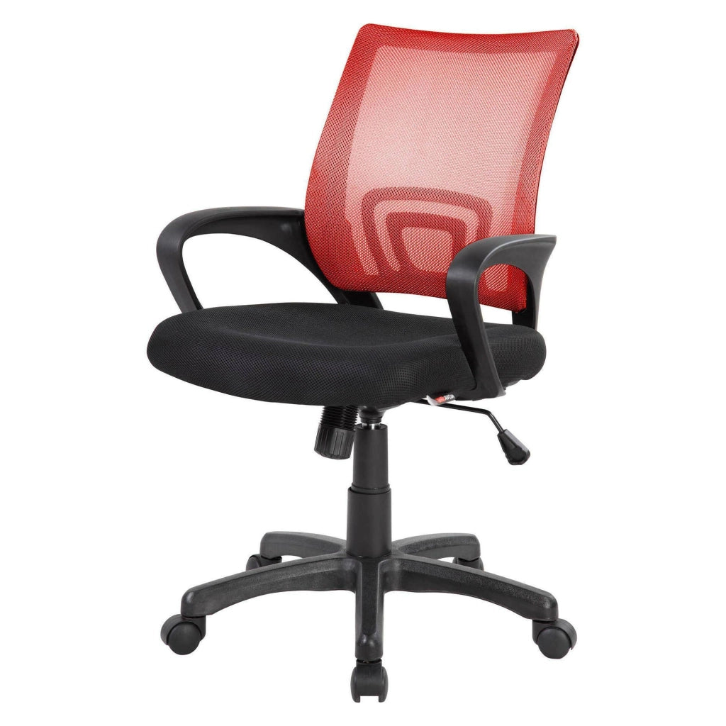 Sedia da ufficio Reticolo, Sedia operativa a rete con braccioli, Seduta ergonomica da ufficio, 59x54h90/100 cm, Nero e Rosso