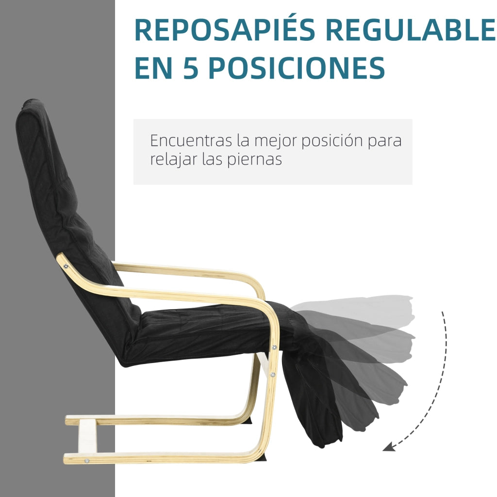 Poltrona Relax con Poggiapiedi Aggiustabile ¨C zephmum ¨C Tessuto Nero 66,5x94x100cm