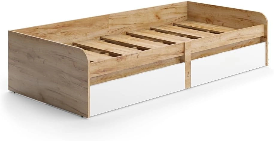 Letto per bambini Clario, Bianco/Artisan, 90x200 cm Senza materasso, estendibile come letto per ragazzi con superficie letto aggiuntiva