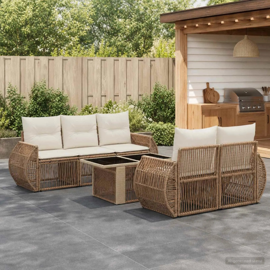 Set Divano da Giardino 6 pz Beige e Bianco Crema polyrattan 3436899