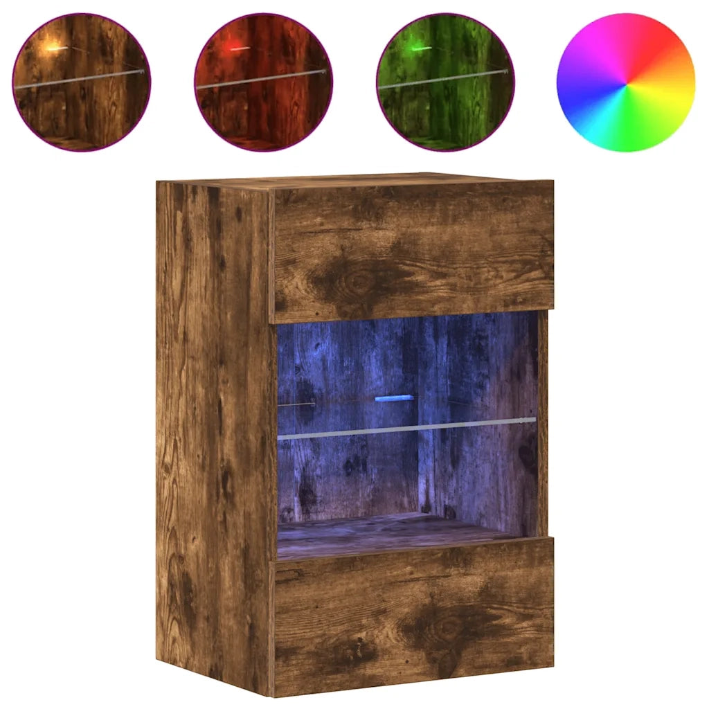 Mobili da parete con luci LED per TV 2pz-Set di 2 Credenza per TV Rovere Fumo 40x30x60,5 cm