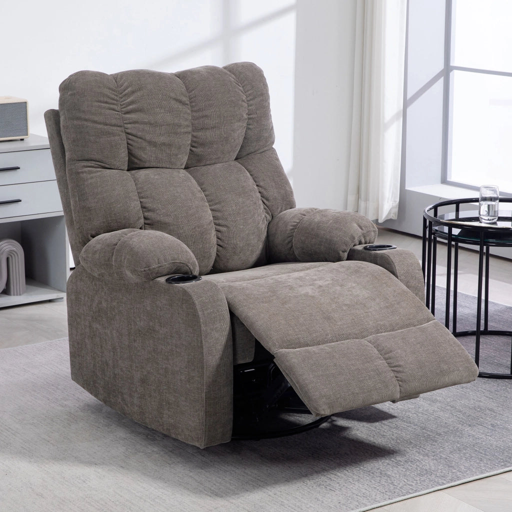 Poltrona Relax Girevole con Poggiapiedi ¨C Zephmum ¨C Beige 88x96x108cm