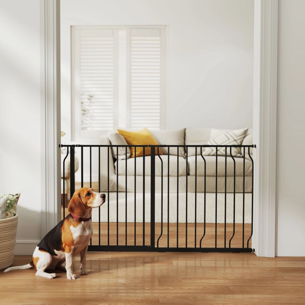 Barriera per Animali con 3 Estensioni Montaggio a Pressione ¨C Zephmum ¨C Nero 75-145x76 cm
