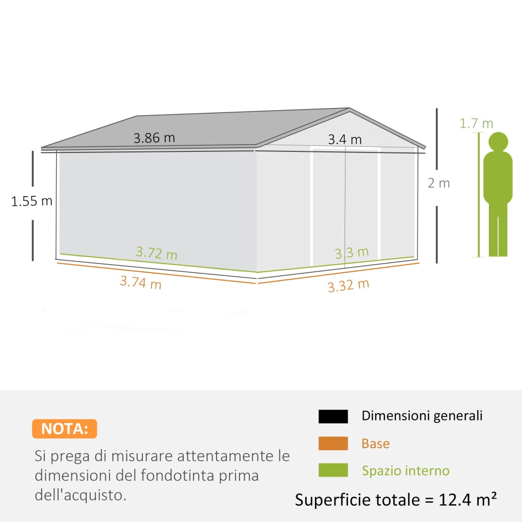 Casetta da Giardino ¨C zephmum ¨C Grigio Acciaio 340x386x200 cm