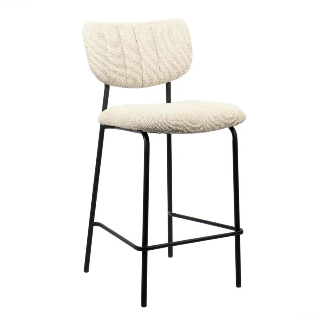 Sedia da bancone VENTURA – Tessuto beige – Piedi in metallo nero – Altezza 97 cm – Stile design/industriale