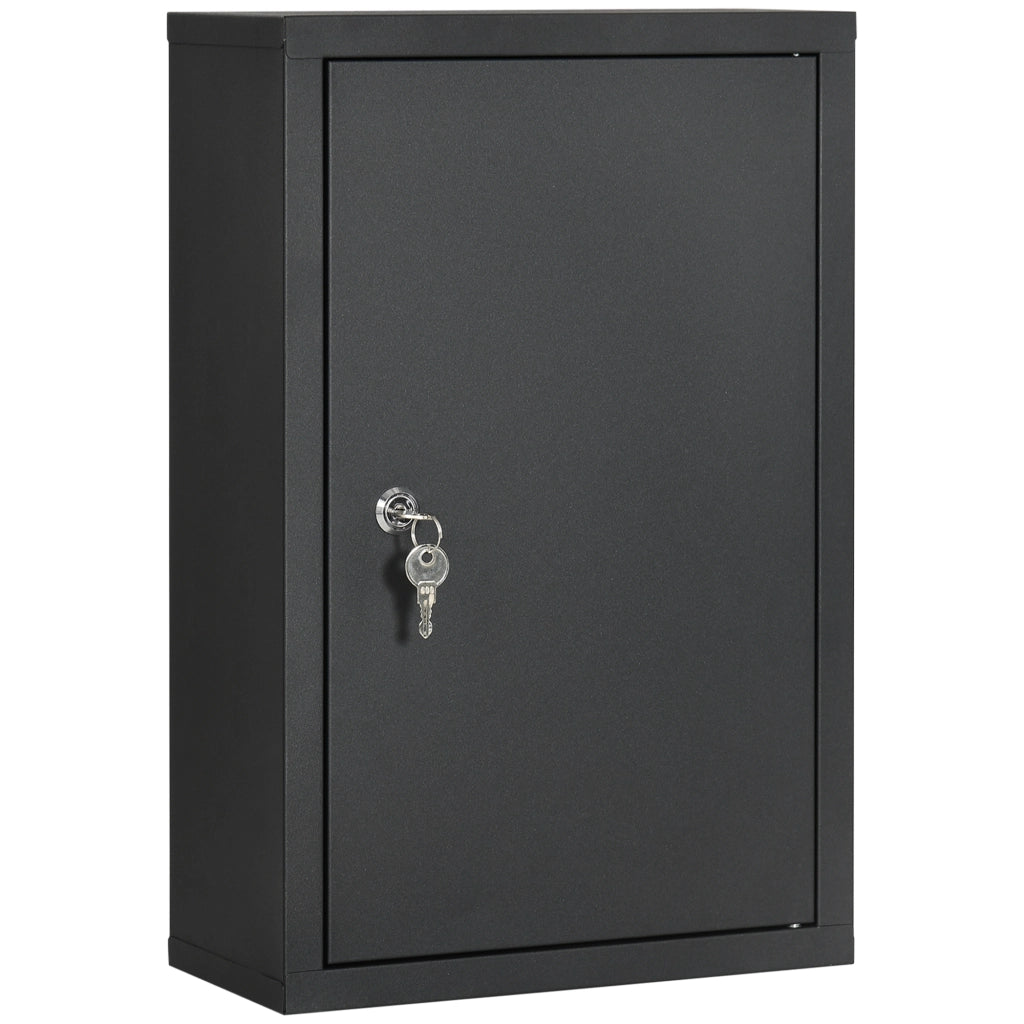 Easycomfort Armadietto Medicinali con 3 Mensole e Blocco con Chiavi in Acciaio, 30x14x46cm, Nero
