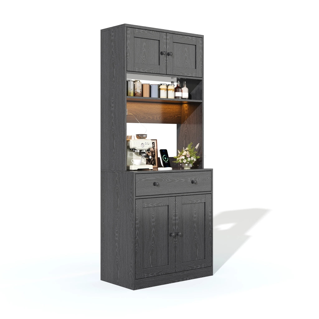 Credenza alta con cassetto; ripiani; LED RGB e prese USB - per cucina - MDF - 72×40×180 cm - nero