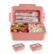 Set 2 Pezzi Lunch Box Porta Pranzo 1300 ml con 3 Posate, Contenitore Ermetico Per Alimenti BPA Free, Utilizzabile in Microonde e Lavastoviglie, Porta Pranzo con 3 Scomparti Rosa