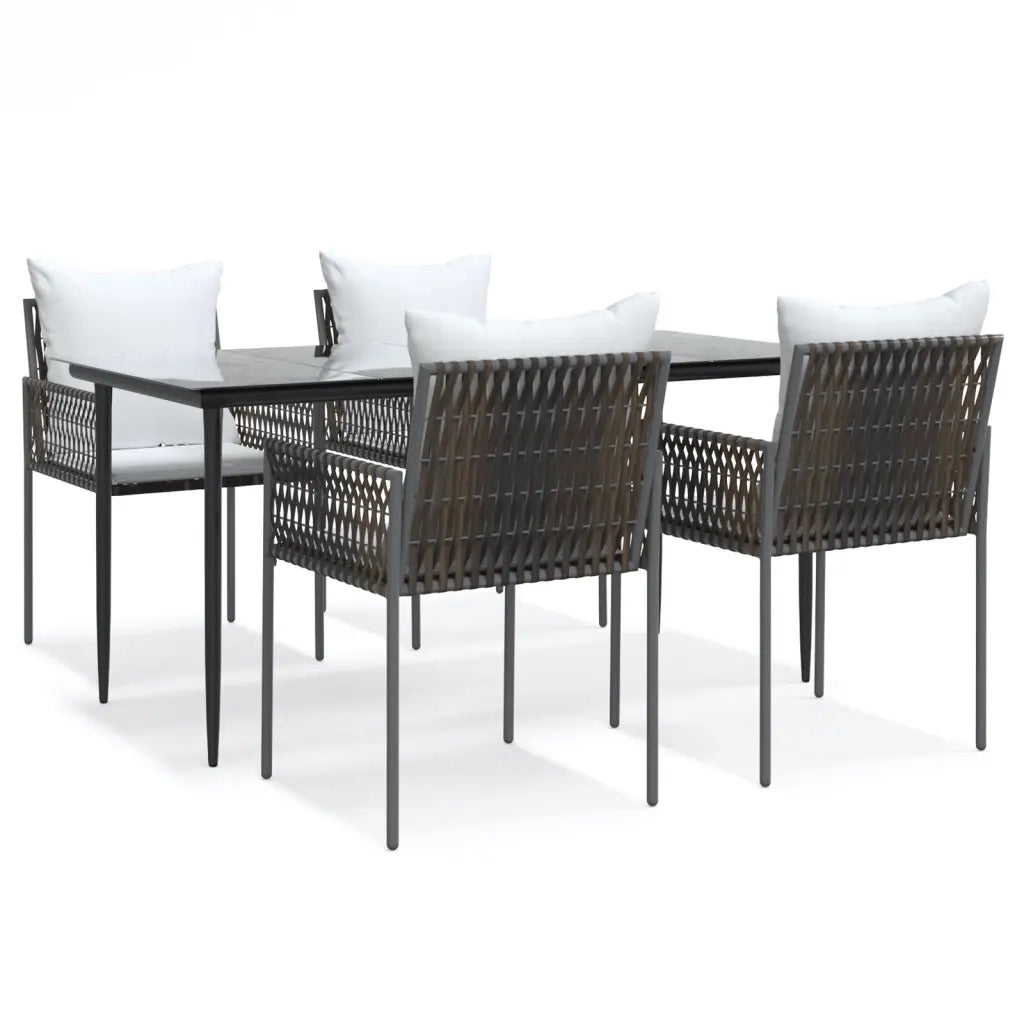 Set Pranzo da Giardino 5pz con Cuscini in Polyrattan e Acciaio